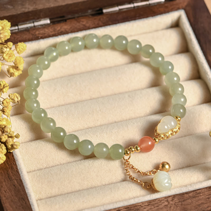 Bracelet porte-bonheur en argent sterling 925 avec calebasse en jade Hetian et lotus