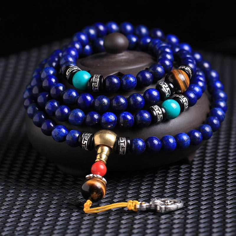 Bracelet mala positif en Buddha Stones, composé de 108 perles de lazurite et de lapis-lazuli. - 8 mm x 108 - image 0
