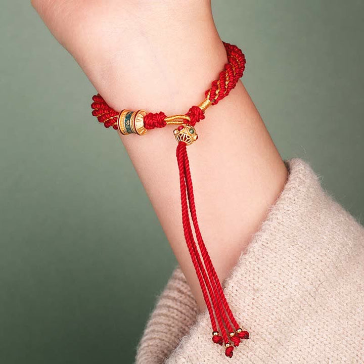 Bracelet tibétain en corde tressée avec breloque porte-bonheur Thangka en Buddha Stones