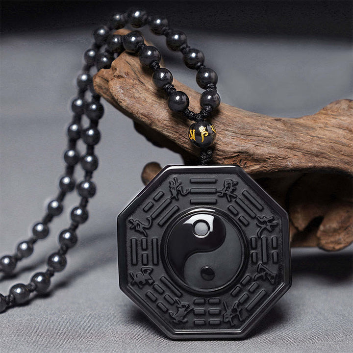 Collier pendentif Yin Yang en pierre d'obsidienne noire Buddha Stones - image 5
