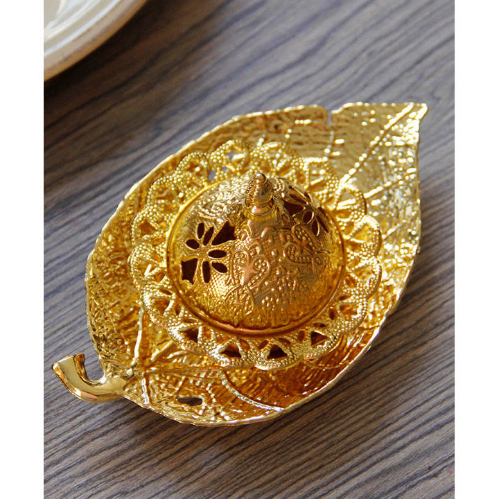 Brûleur d'encens de méditation en forme de mini-feuille d'or tibétain