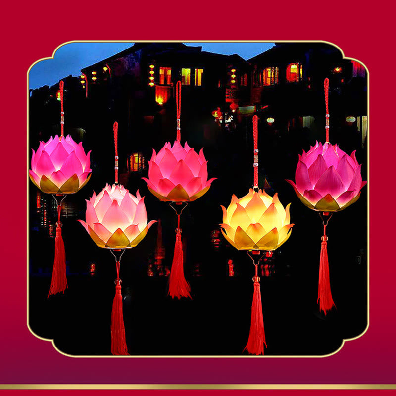 Lampe à pompon en forme de lanterne en forme de Buddha Stones et de fleur de lotus à faire soi-même