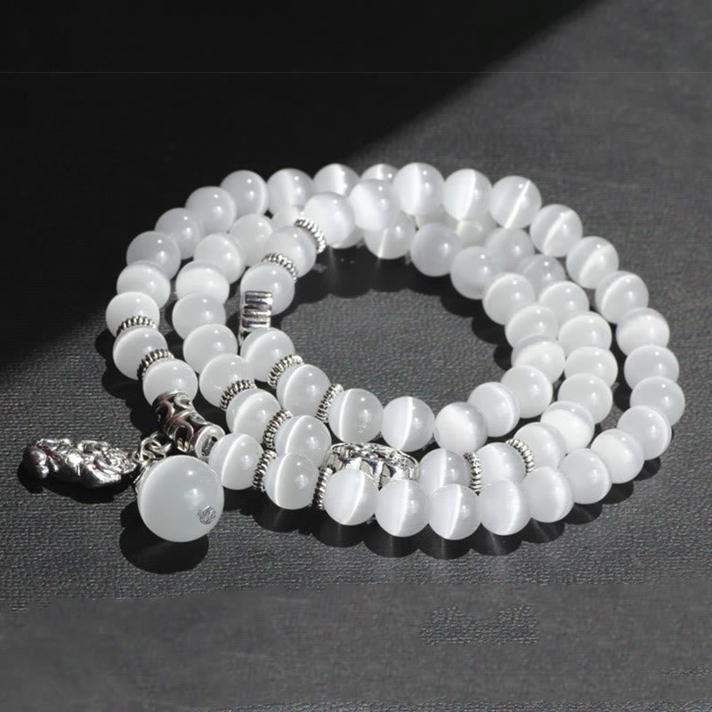 Bracelet triple tour de soutien PiXiu œil de chat en Buddha Stones