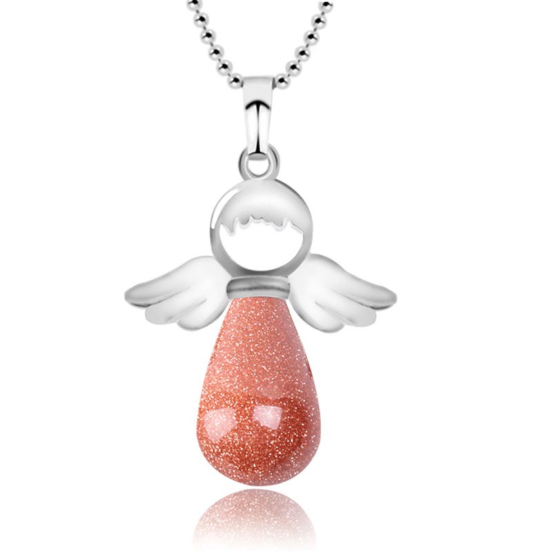 Collier pendentif porte-bonheur en cristal naturel avec petites ailes d'ange de Buddha Stones