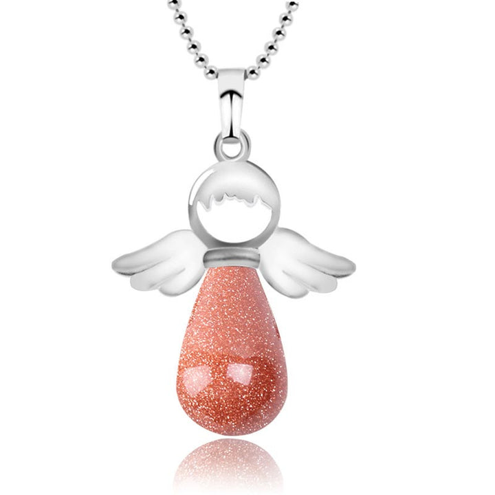Collier pendentif porte-bonheur en cristal naturel avec petites ailes d'ange de Buddha Stones