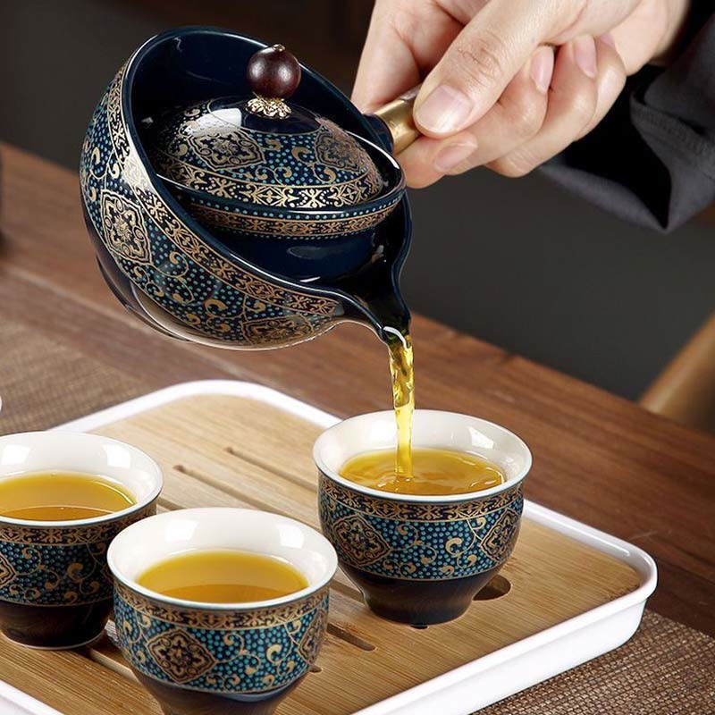 Service à thé chinois Gongfu en Buddha Stones avec théière en céramique et sac cadeau portable