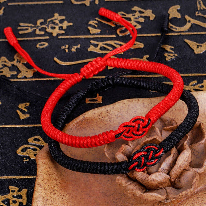 Bracelet tibétain en corde avec protection et nœud chinois porte-bonheur, lot de 2 Buddha Stones
