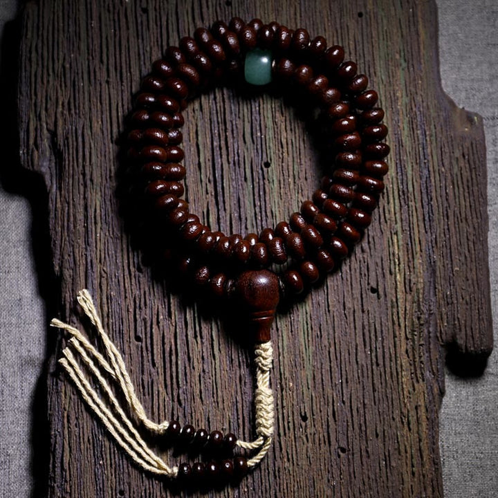 Buddha Stones Bracelet d'harmonie Dorje en cuivre avec 108 perles de Mala en perles de Bodhi violettes à trois yeux
