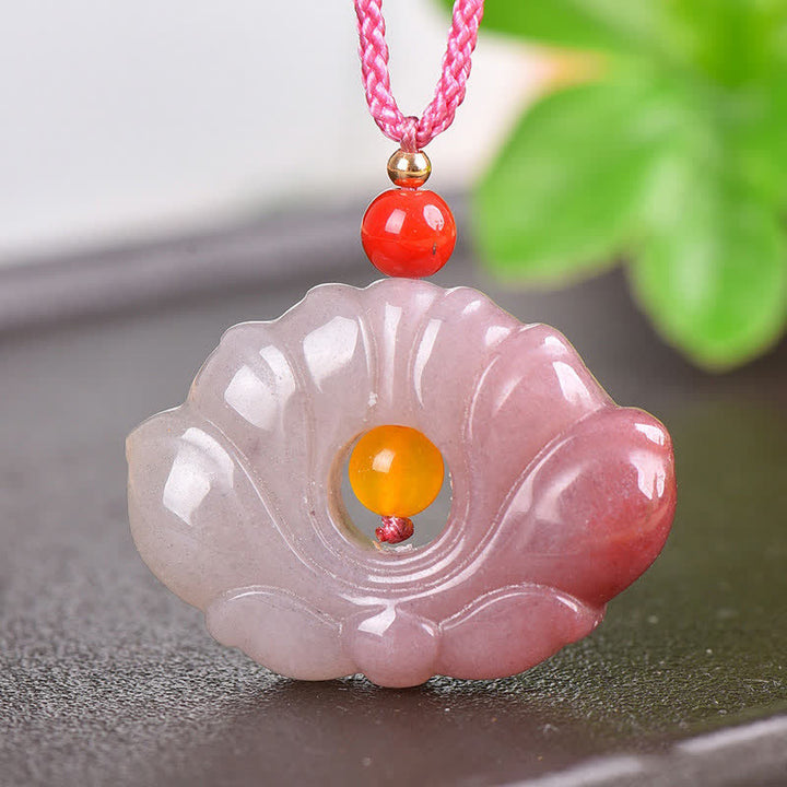 Collier avec pendentif en forme de fleur de lotus en jade de soie rose doré - image 4