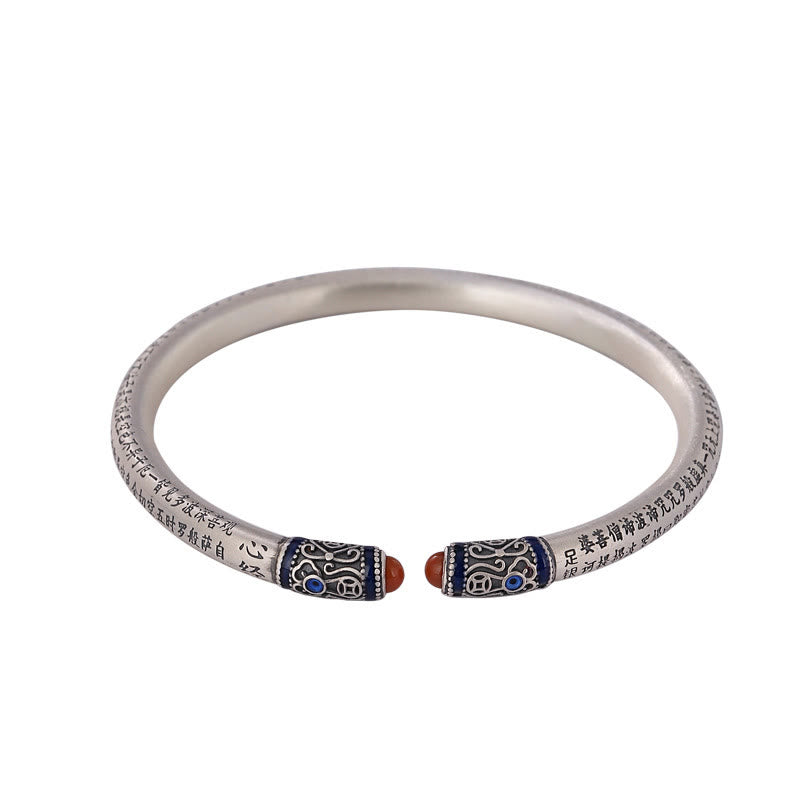 Bracelet de protection en agate rouge gravée du Sutra du cœur en argent sterling 999 de Buddha Stones