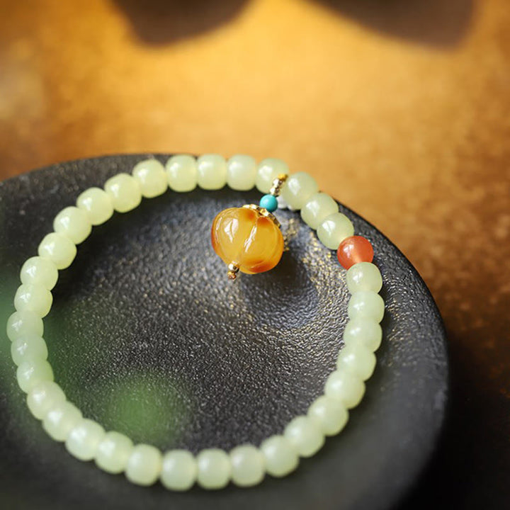 Bracelet de prospérité en cristal d'agate rouge et d'ambre en jade naturel Hetian