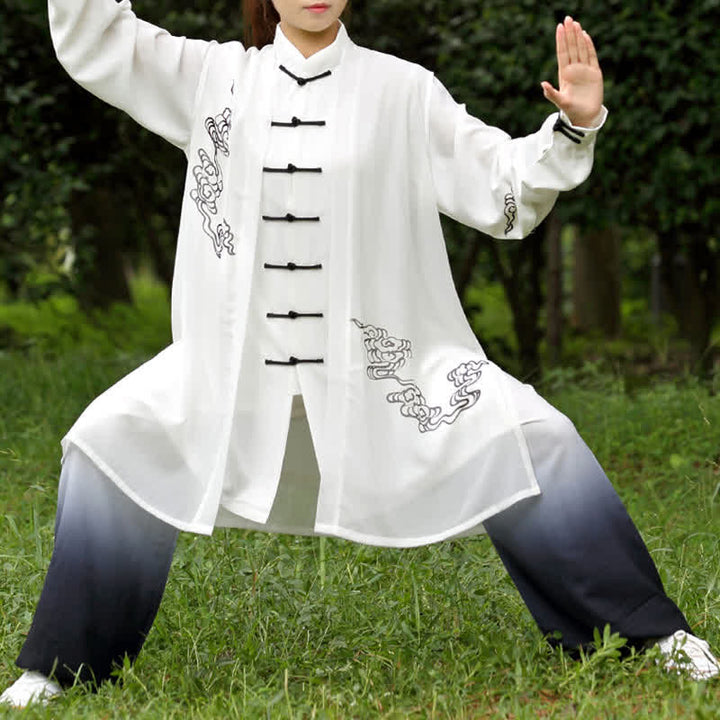 Ensemble de vêtements pour femmes Buddha Stones, nuages de bon augure, dégradé de méditation, prière, pratique spirituelle du Tai Chi et du Qigong