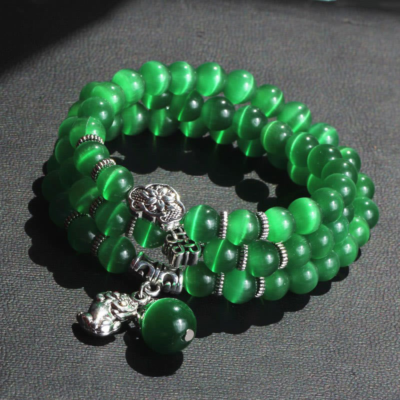 Bracelet triple tour de soutien PiXiu œil de chat en Buddha Stones