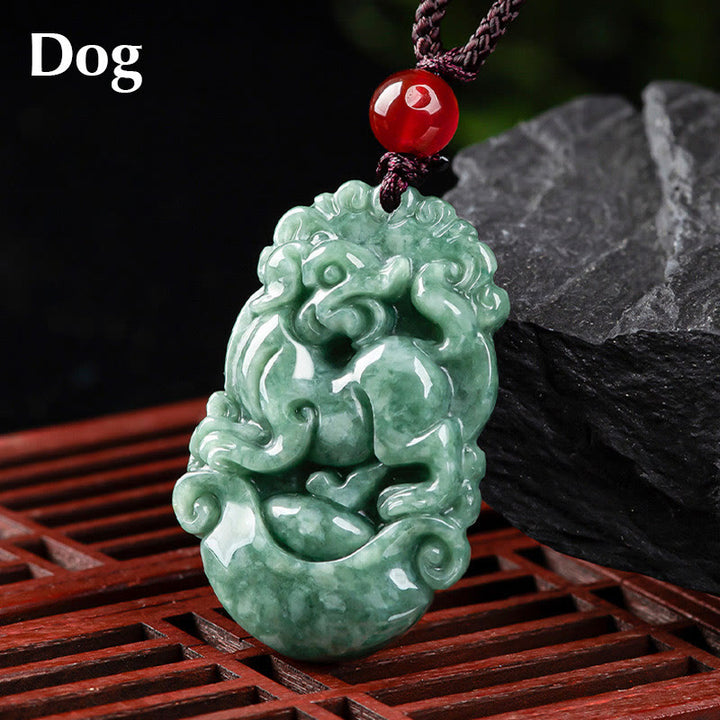 Buddha Stones pendentif de prospérité en jade naturel avec 12 signes du zodiaque chinois - Chien - image 24