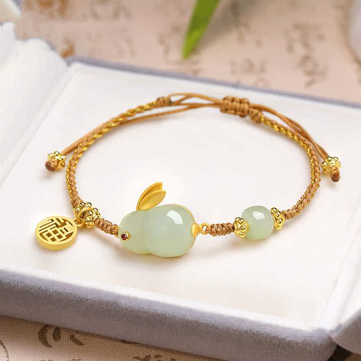 Bracelet en fil de jade Hetian Année du lapin Buddha Stones Bonheur Bénédiction Richesse