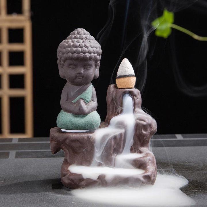 Fontaine à fumée à refoulement en Buddha Stones Brûleur d'encens en céramique Décoration de bénédiction