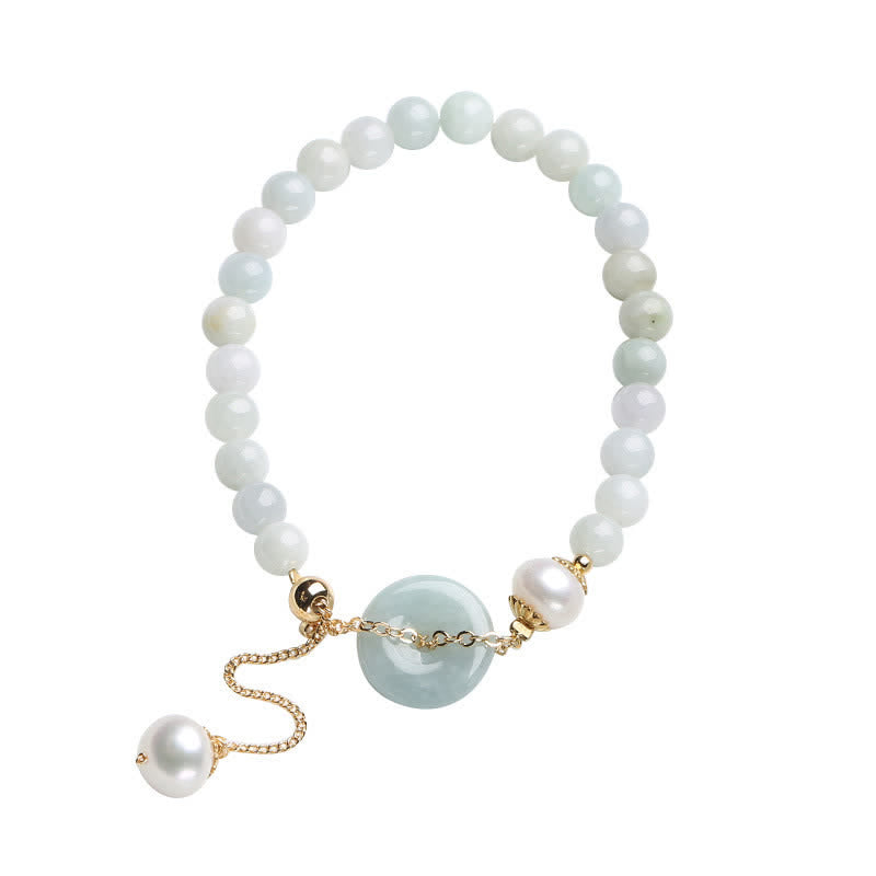 Bracelet de prospérité avec boucle de paix et perles de jade naturelles en Buddha Stones