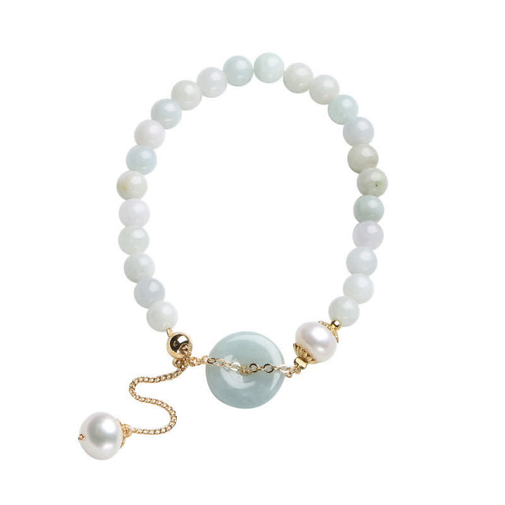 Bracelet de prospérité avec boucle de paix et perles de jade naturelles en Buddha Stones