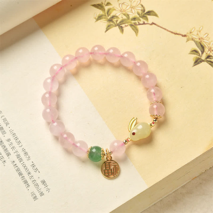 Bracelet de bonheur et d'amour en cristal rose naturel d'agate verte de l'année du lapin