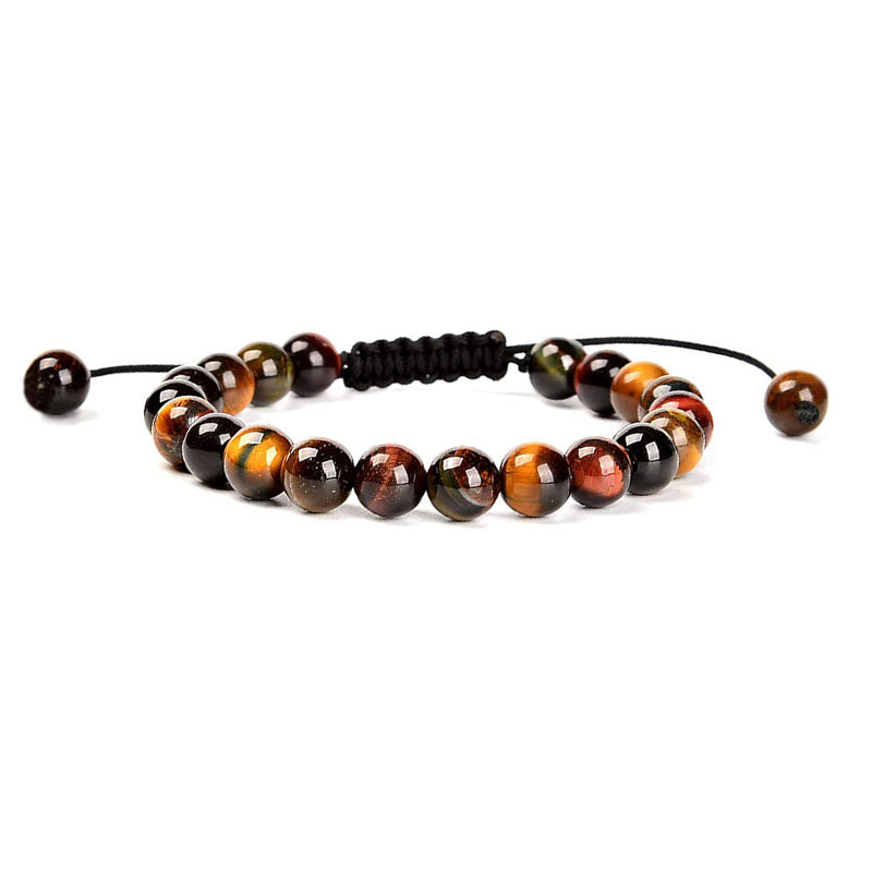 Bracelet en macramé unisexe réglable avec pierres précieuses et cristaux de guérison naturelles Buddha Stones - Œil de tigre multicolore - image 11
