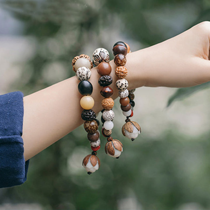 Bracelet Mala en Buddha Stones, graines de Bodhi, lotus, sagesse, paix