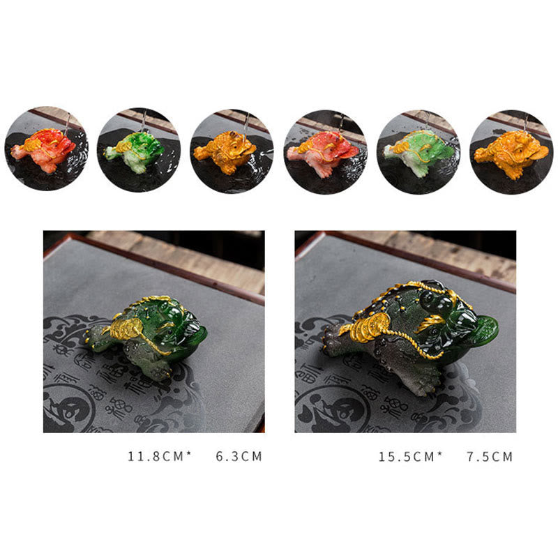 Buddha Stones changeantes de couleur FengShui richesse grenouille porte-bonheur pièce de cuivre thé animal de compagnie figurine en résine décoration
