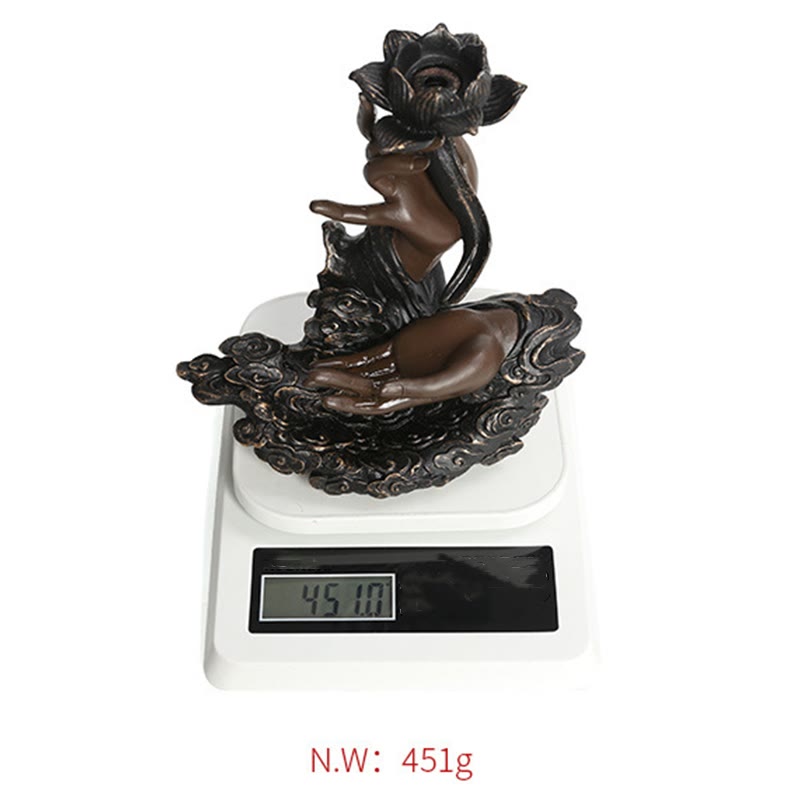 Brûleur d'encens à reflux en résine avec Buddha Stones et main de Bouddha, motif de nuages propices, méditation