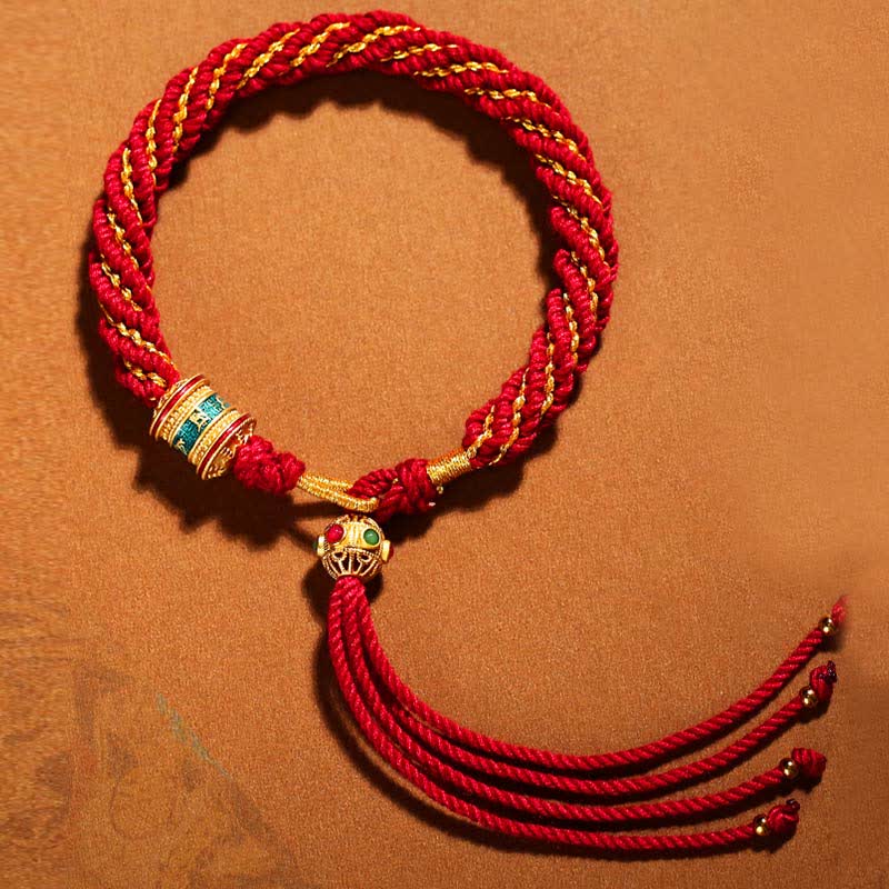 Bracelet tibétain en corde tressée avec breloque porte-bonheur Thangka en Buddha Stones