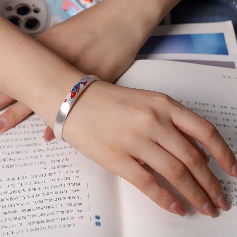 Bracelet manchette porte-bonheur en argent sterling 999 Buddha Stones et poisson koï - image 3