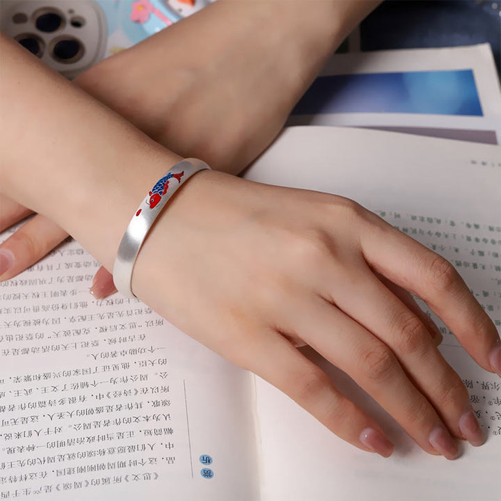 Bracelet manchette porte-bonheur en argent sterling 999 Buddha Stones et poisson koï - image 3