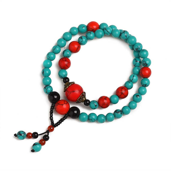 Bracelet de protection en perles de turquoise rouge et onyx noir Buddha Stones