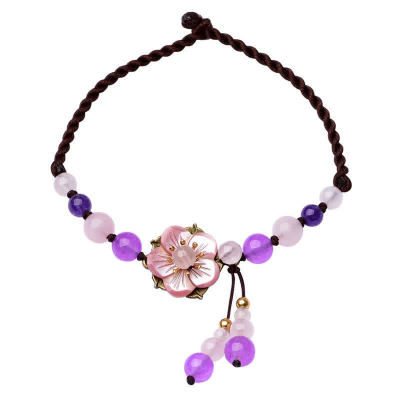 Buddha Stones Bracelet de cheville Améthyste Rose Quartz Crystal Charm Lucky Healing
