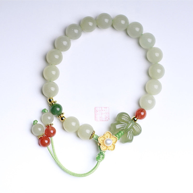 Bracelet Buddha Stones en argent sterling 925 et jade avec fleur porte-bonheur et papillon - image 8