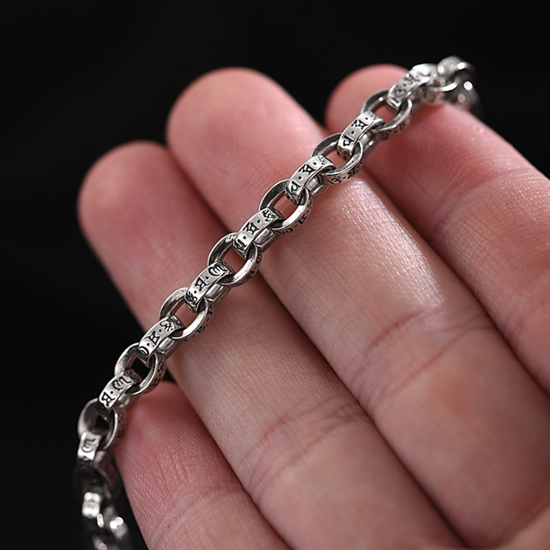 Bracelet en métal créatif sculpté Buddha Stones en argent sterling 925 Om Mani Padme Hum