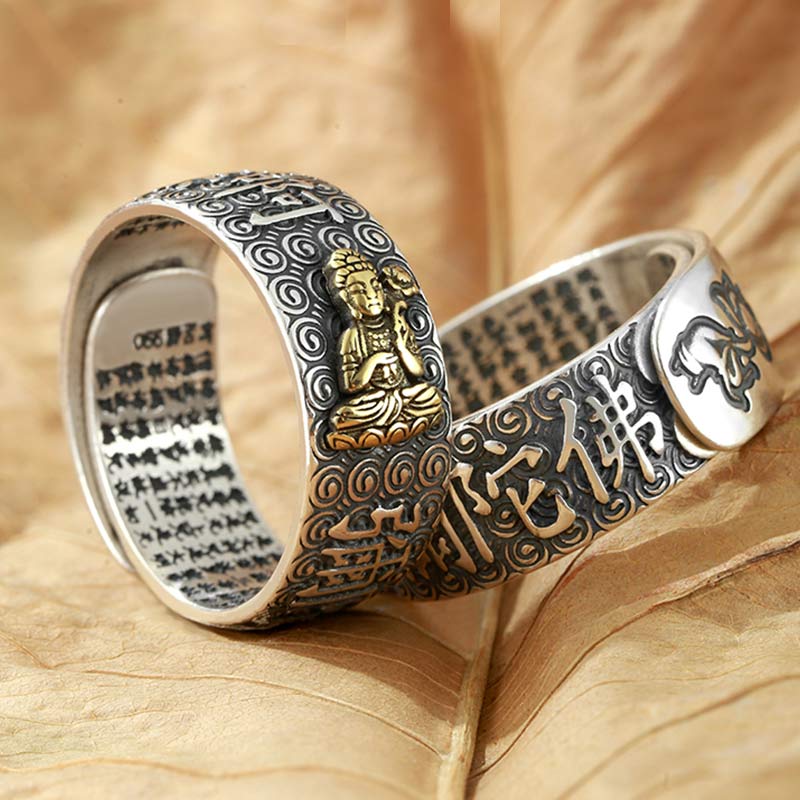 Bague ajustable Buddha Stones du zodiaque chinois Natal Bouddha Richesse Chance