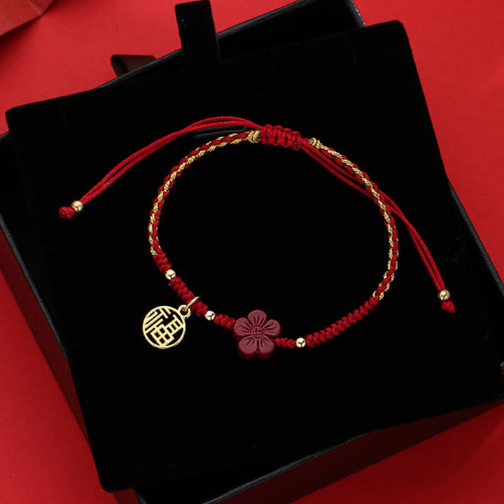Bracelet tressé Buddha Stones et fleur de cinabre, bénédiction du personnage Fu
