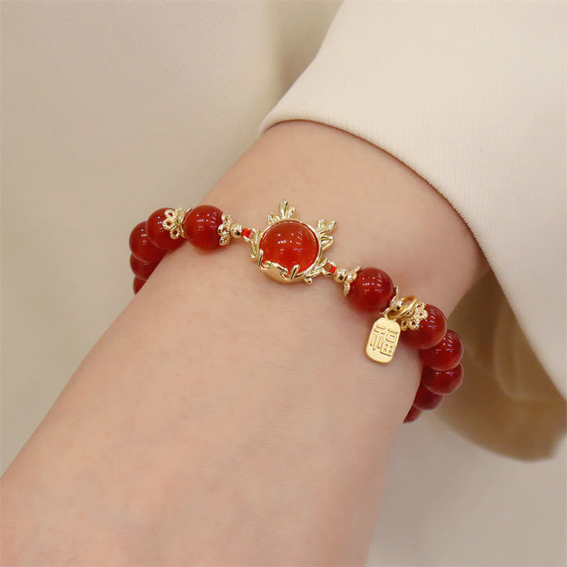 Bracelet de réussite avec boucle de paix en jade et agate rouge de l'année du dragon et des Buddha Stones