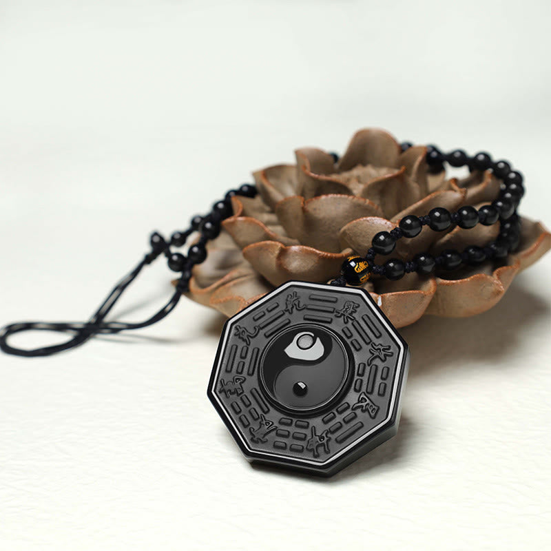 Collier pendentif Yin Yang en pierre d'obsidienne noire Buddha Stones - image 4