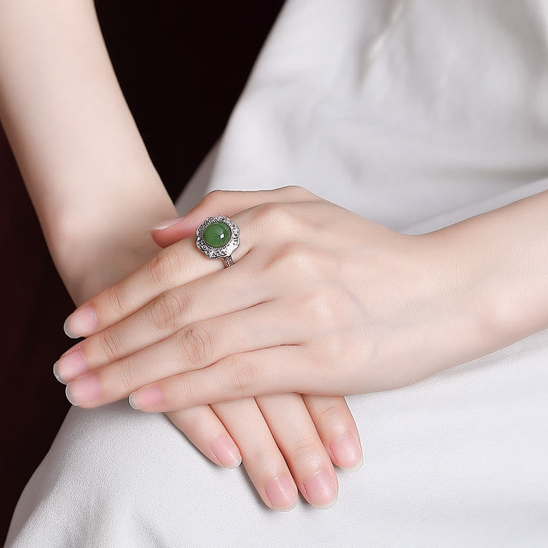 Bague ajustable en argent sterling 925 Buddha Stones et jade cyan Hetian - image 3