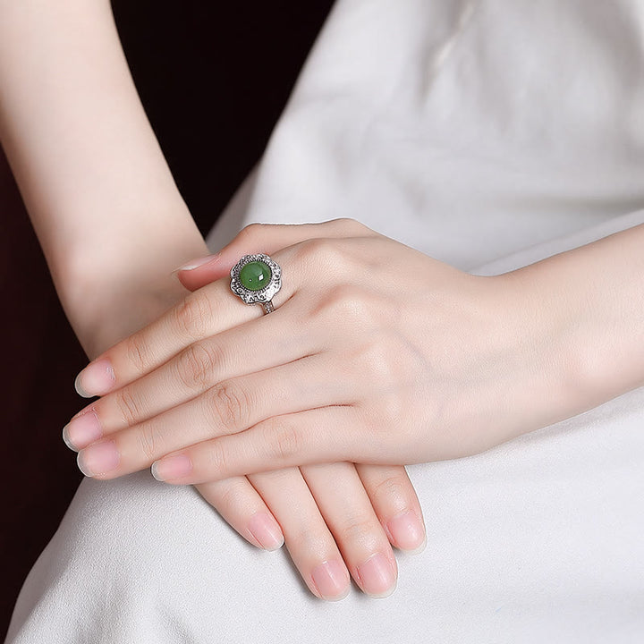 Bague ajustable en argent sterling 925 Buddha Stones et jade cyan Hetian - image 3