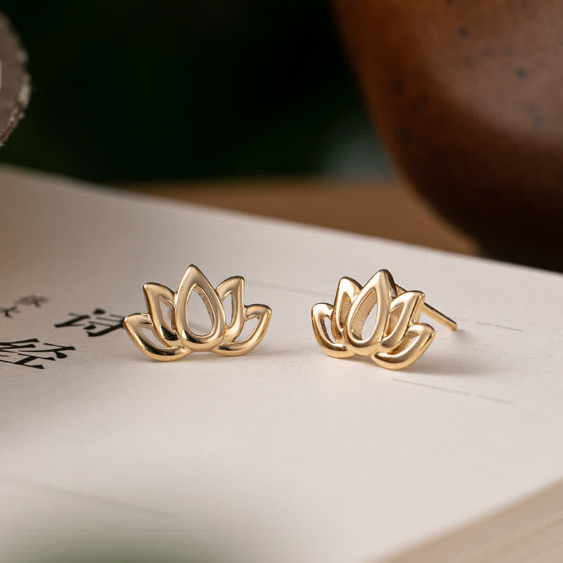 Boucles d'oreilles en argent sterling 925 avec Buddha Stones et bénédiction de la fleur de lotus - Argent - image 1