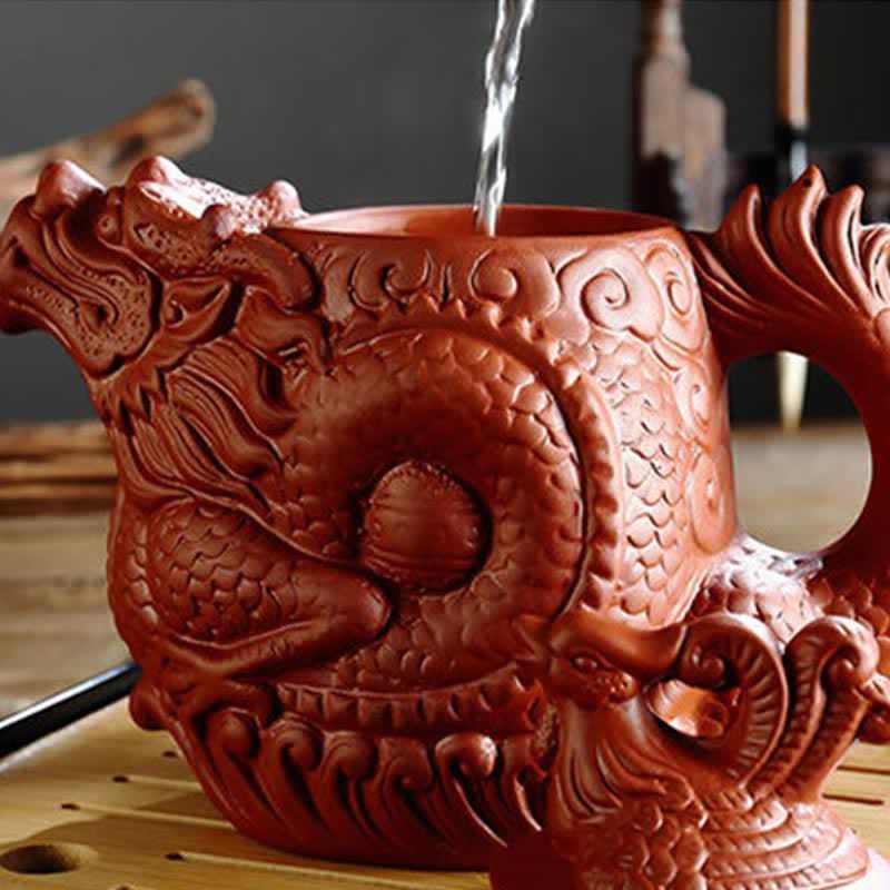 Théière en céramique vintage Dragon Phoenix