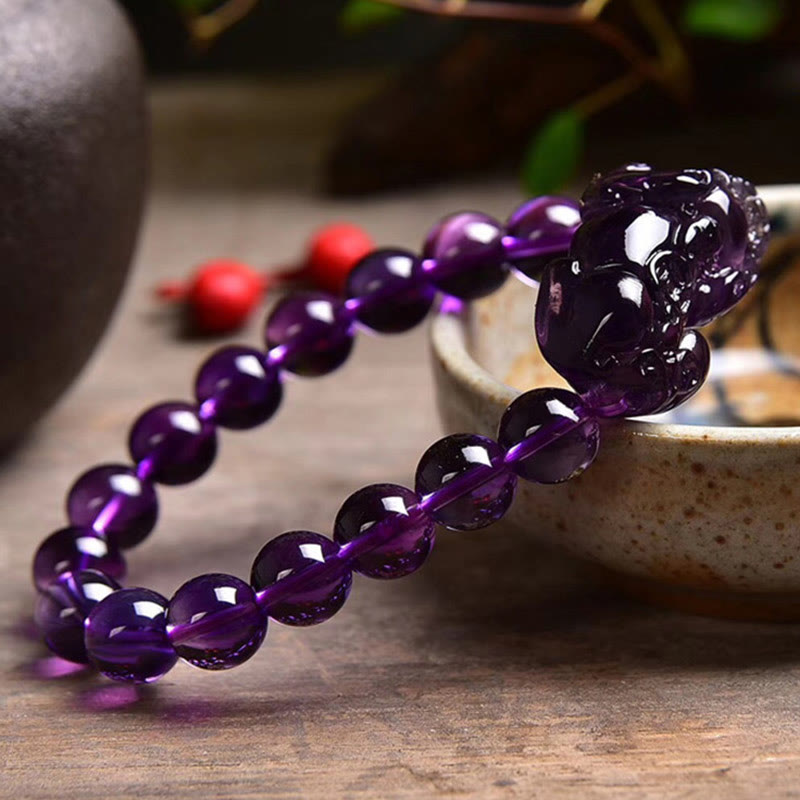 Bracelet Feng Shui en améthyste avec Buddha Stones pour la fortune et la richesse