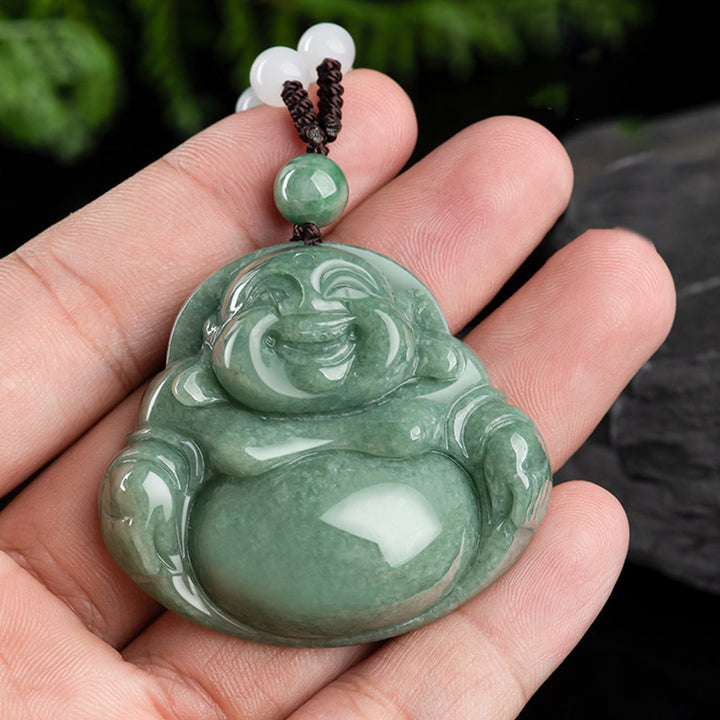 Collier avec pendentif en perles de jade cyan et Bouddha rieur - image 4
