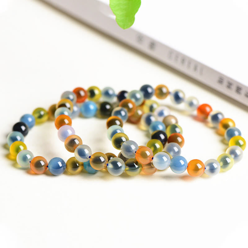 Bracelet de perles en agate naturelle colorée de Buddha Stones Harmony Strength
