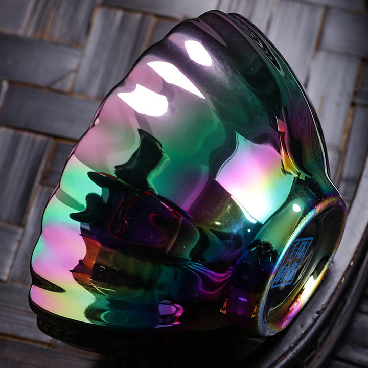 Tasse à thé en céramique chinoise Jianzhan colorée avec motif incrusté de lotus et de paon vif, style Buddha Stones