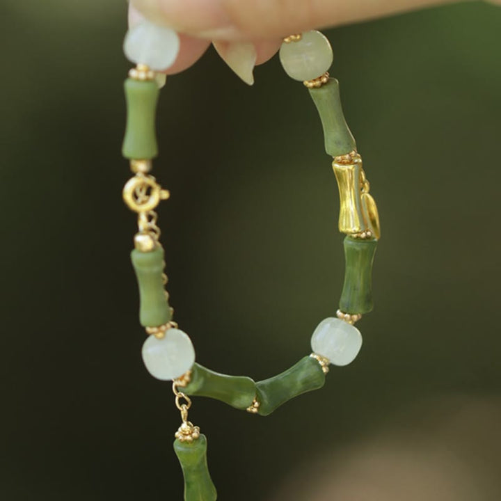 Bracelet de richesse en jade et bambou vert Buddha Stones