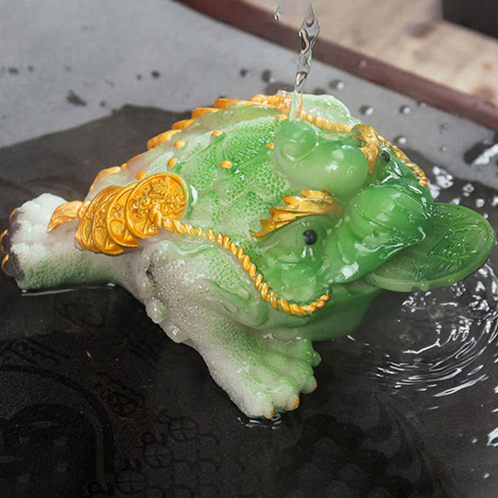 Buddha Stones changeantes de couleur FengShui richesse grenouille porte-bonheur pièce de cuivre thé animal de compagnie figurine en résine décoration