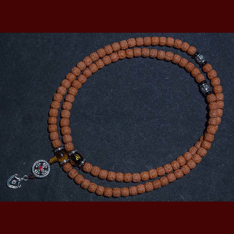 Bracelet tibétain en 108 perles de Mala Rudraksha Bodhi Seed Zodiac chinois Bouddha natal Richesse Charm