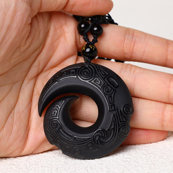 Collier pendentif en obsidienne noire naturelle et obsidienne glacée avec Buddha Stones